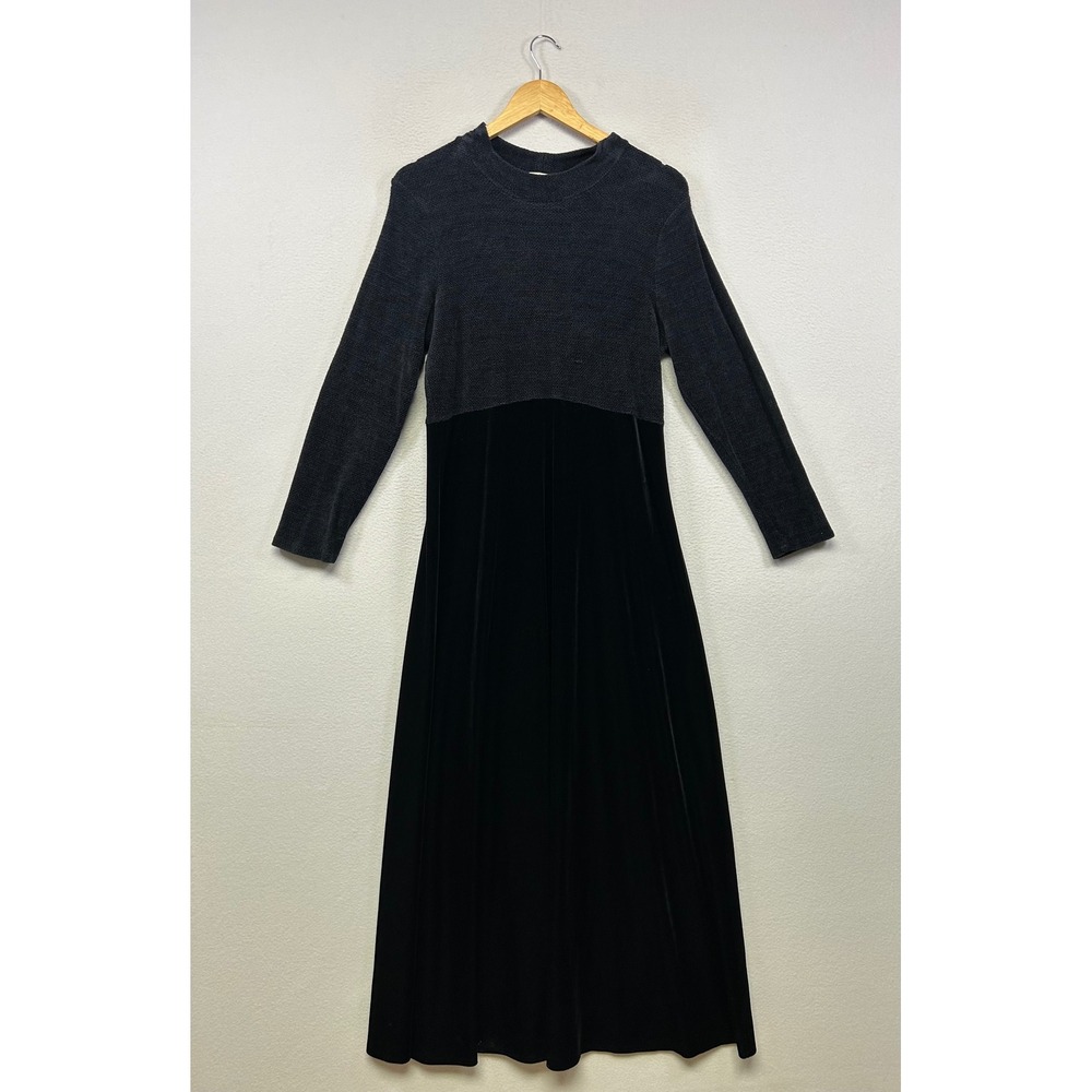 Gothic Whimsigoth Misty Lane Womens Black Velvet Knit Maxi Dress Formal Vintage